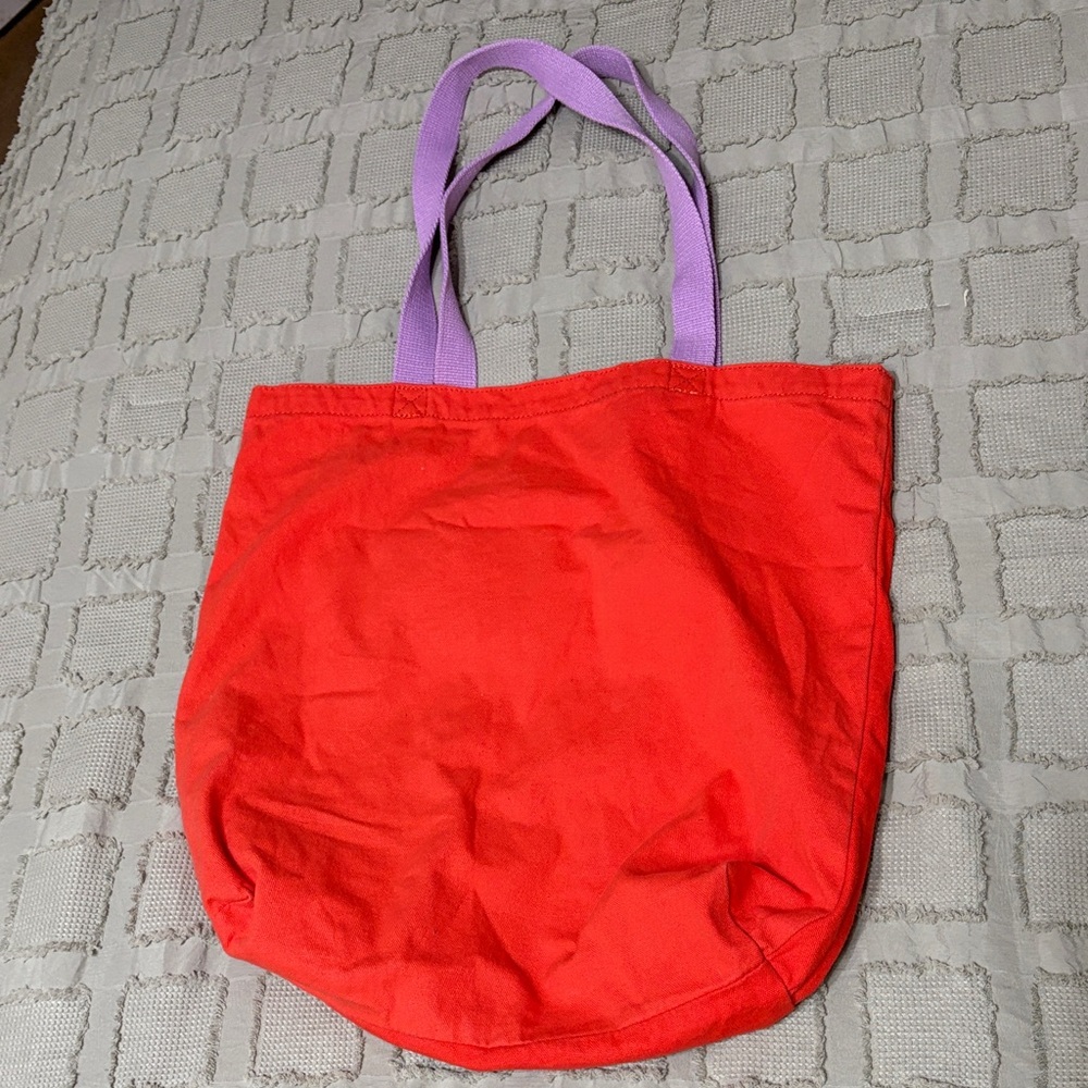 New GAP Vibrant Orange Tote with Lavender Handles and Letters - Picture 4 of 7